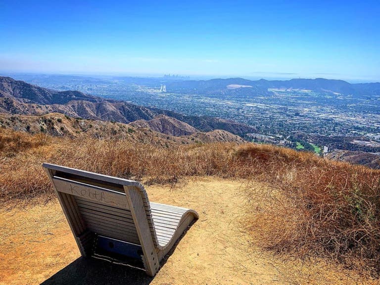 Wooden chair and view from Stough Canyon Park
