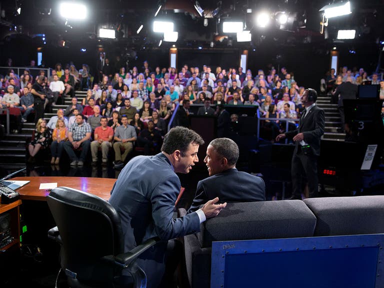President Barack Obama and Jimmy Kimmel on the set of "Jimmy Kimmel Live!"