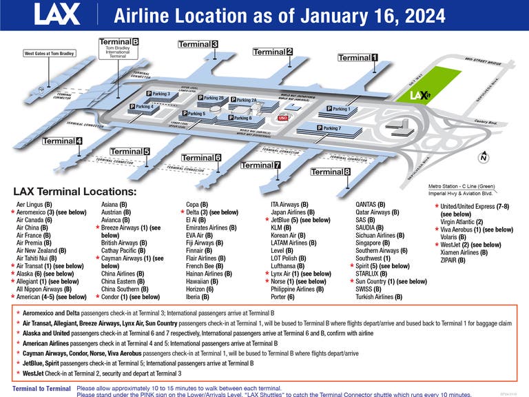 LAX Airline Location Map January 2024